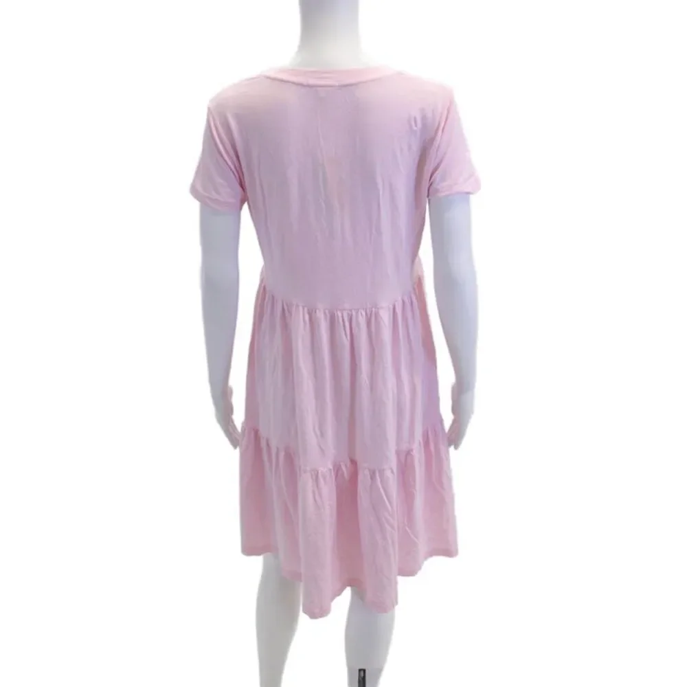 Sundry Womens Short Sleeve Scoop Neck Mini Shirt Dress Pink Cotton Size 1